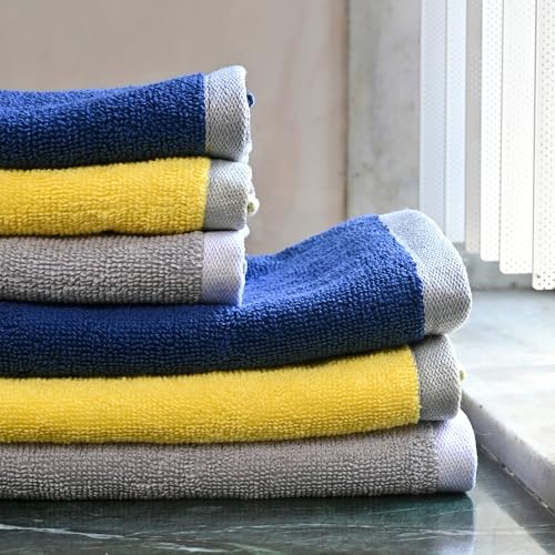 Image of Divine Casa Cotton Hand & Face Towel Set of 6 (500 GSM) | Ultra Soft, Highly Absorbent | 3 Hand Towels (40x60 cm) & 3 Face Towels (30x30 cm) | Yellow, Blue & Grey