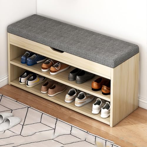 Zapatero de Madera con cojín extraíble y 3 Compartimentos, Zapatero de 2 Niveles para Pasillo, Entrada, Sala de Estar, Banco de Zapatos (tamaño: 80 x 28 x 44 cm, Color:
