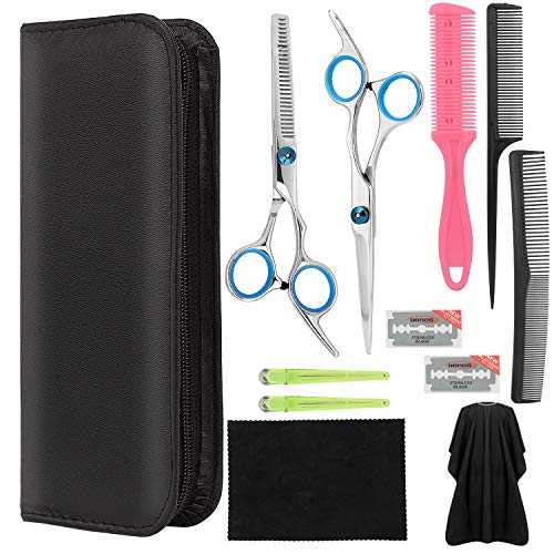 MerryNine Hair Cutting Scissor Set Professional Scissors Thinning Hair Cutting Scissors Comb, Barber Cape, Cloth for Salon and Home, Pack of 10