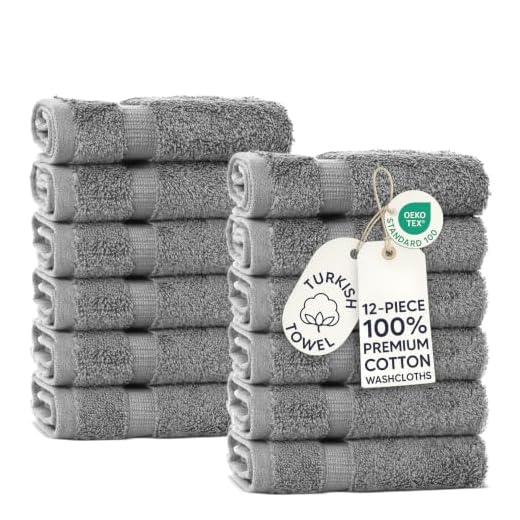Chakir Turkish Linens 100% Turkish Cotton Luxury Hotel & Spa Washcloth Set (Set of 12, Gray)