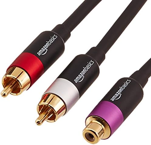 Amazon Basics 2-Male to 1-Female RCA Y-Adapter Splitter Cable - 12-Inch, 10-Pack