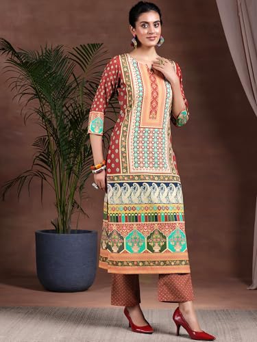 Image of Libas Womens Printed Crepe Straight Kurta With Palazzos | daily wear suit