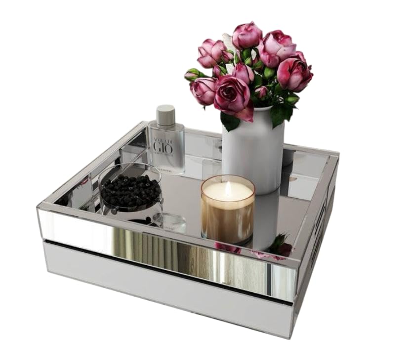 Plateau rectangulaire décoratif en miroir haut de gamme avec bordures