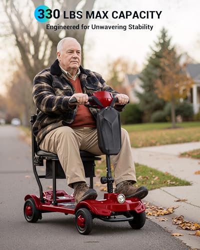 Image of 41LB Lightweight Mobility Scooters for Seniors - 4 Wheel Powered Mobility Scooter, 18.64 Mile Portable Folding Electric Scooter for Adults, Suit Camping Traveling, Airline Approved (1 Battery, Red)