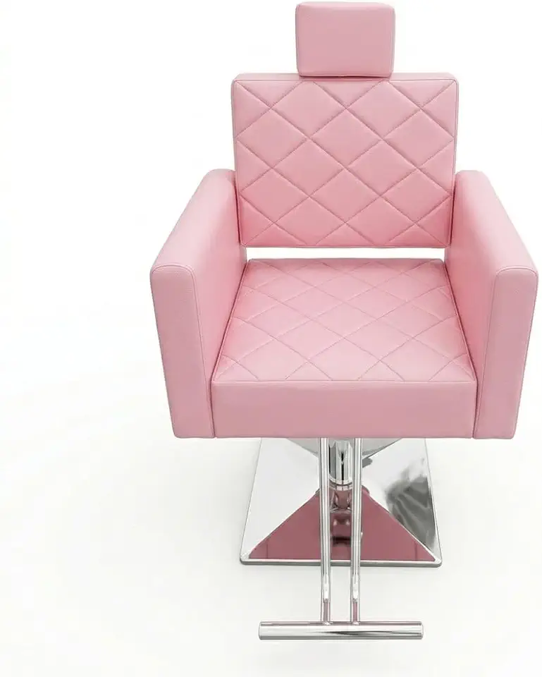 Cadeira de Salão de Beleza, Cabeleireiro e Barbearia Modelo Evidence Fixa - Base Quadrada (Rosa)