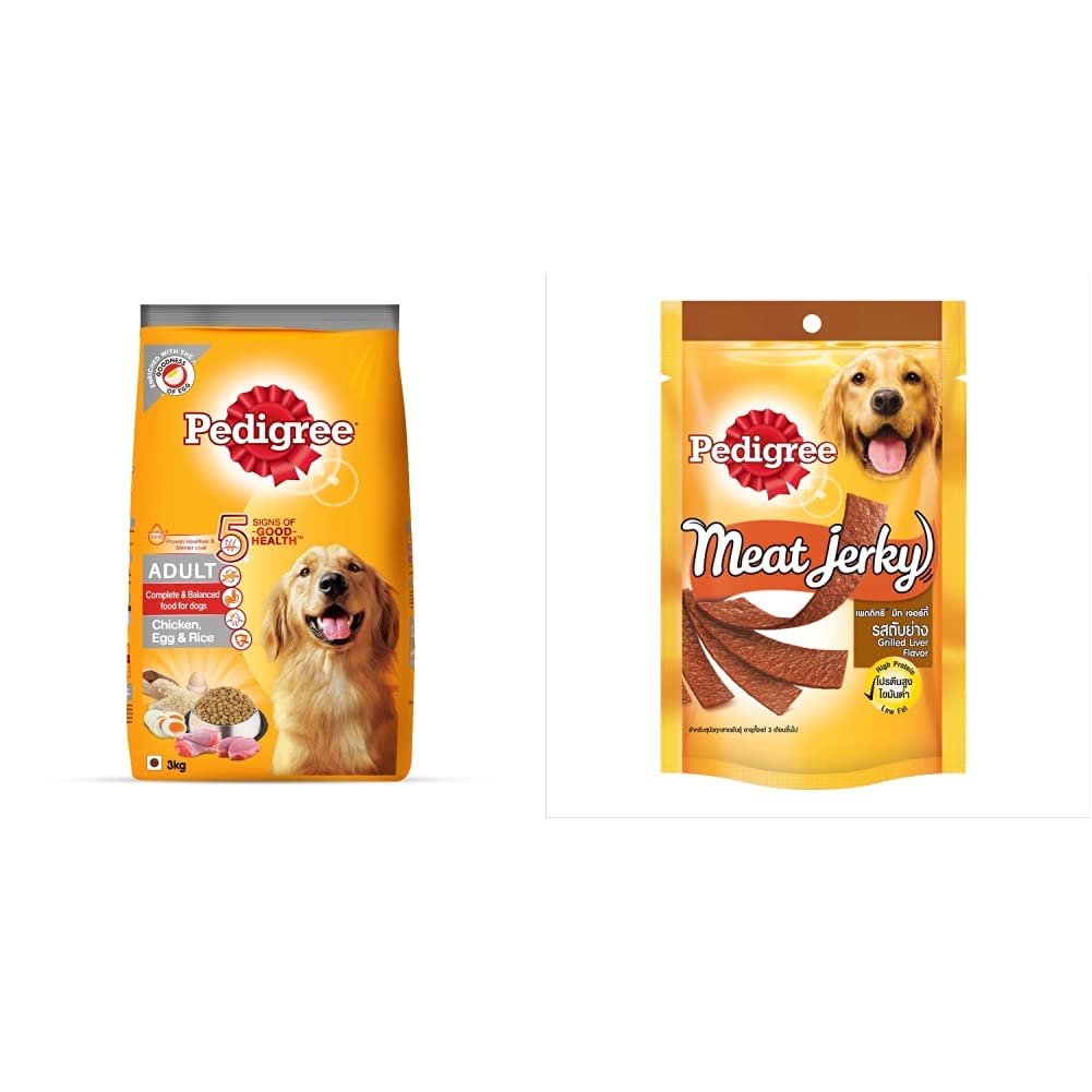 Pedigree Adult Dry Dog Food (High Protein Variant) Chicken, Egg & Rice, 3kg Pack & Meat Jerky Adult Dog Treat, Grilled Liver, 80g Pouch (B0927QDN3W) Amazon Price History, Amazon Price Tracker