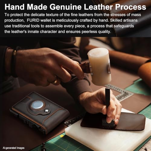Image of furid Genuine Leather Wallet for Airtag: RFID Wallets with Airtag Holder | Full Grain Slim Minimalist Card Holder with Money Clip for Air Tag - Gift for Husband Father on Birthday Anniversary