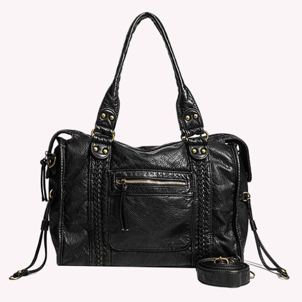 Bolso de hombro retro de cuero para mujer con bolsillos Bolsos de utilidad Bolso de hombro Bolso con asa superior para uso diario