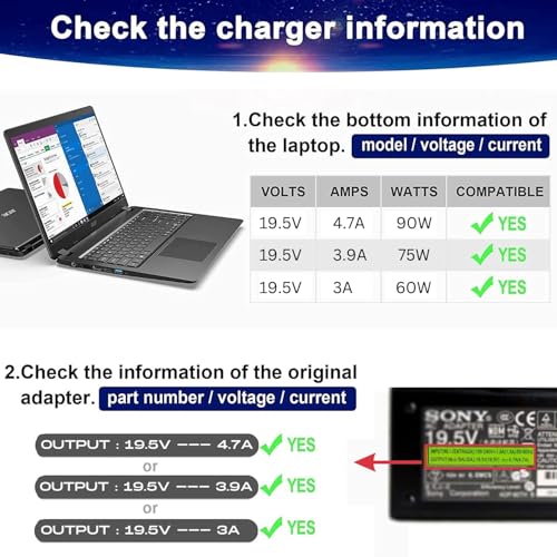 Image of WeFly 90W 19.5V 4.7A 6.5mm X 4.4mm Laptop Adapter for Sony Bravia TV 24'' 32'' 40'' 42'' KDL-24 KDL-32 KDL-40 KDL-42 W600B W650A W700B W800B, Sony Vaio Laptop Charger PCG VGN VGP SVE14 SVE15