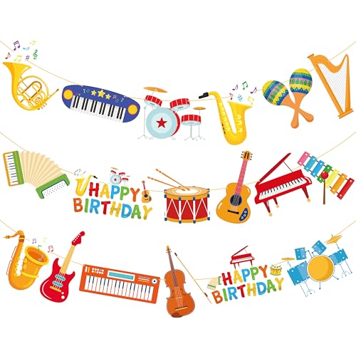 3pcs Musical Instrument Banners for Music Party Decorations Musical Instrument Theme Banners Garlands for Music Themed Birthday Party Baby Shower Supplies