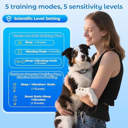 Bark Collar for Small Medium Large Dogs, Rechargeable Smart Dog Bark Collar, Anti Barking Training Collar with 5 Adjustable Sensitivity,Bark Shock Collar with Beep Vibration (Grey)