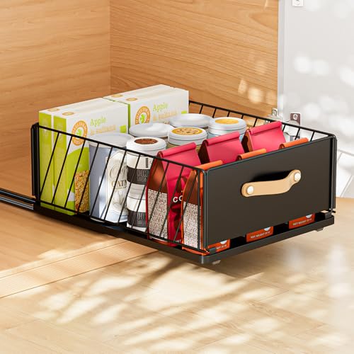Vankarr Cajón Extensible Cajón Telescópico de Cocina, Organizador de Cajones de Cocina sin Taladrar, Cajón Extraíble 40.5x30x16cm, Fácil Instalación, Negro