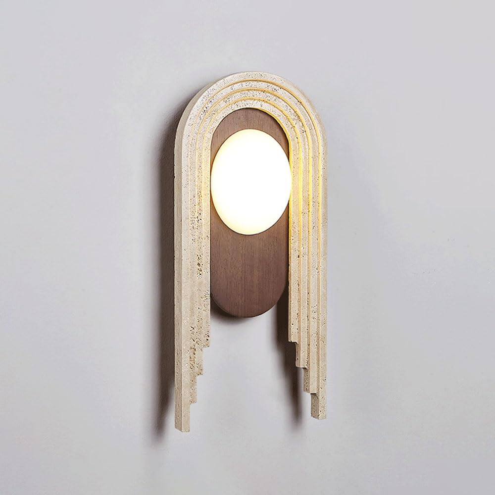 Lámpara de pared de piedra natural y madera, un aplique creativo de alta gama
