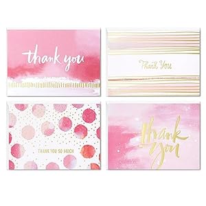 Hallmark Thank You Cards Assortment, Pink and Gold Watercolor (40 Thank You Notes with Envelopes for Wedding, Bridal Shower, Baby Shower, Business, Graduation)