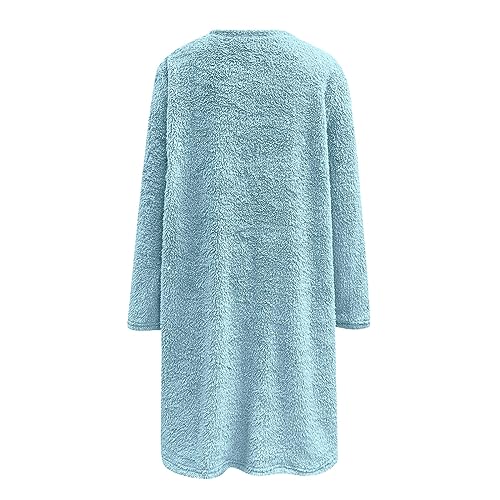 Womens Comfort Cozy Sweaters for Anxiety Long Sleeve Lightweight Casual Sherpa Fleece Pullover Winter Warm Long Tunic Tops Fall Lounge Pajamas Soft Chenille Sweater Teen Girl Clothes Blue M