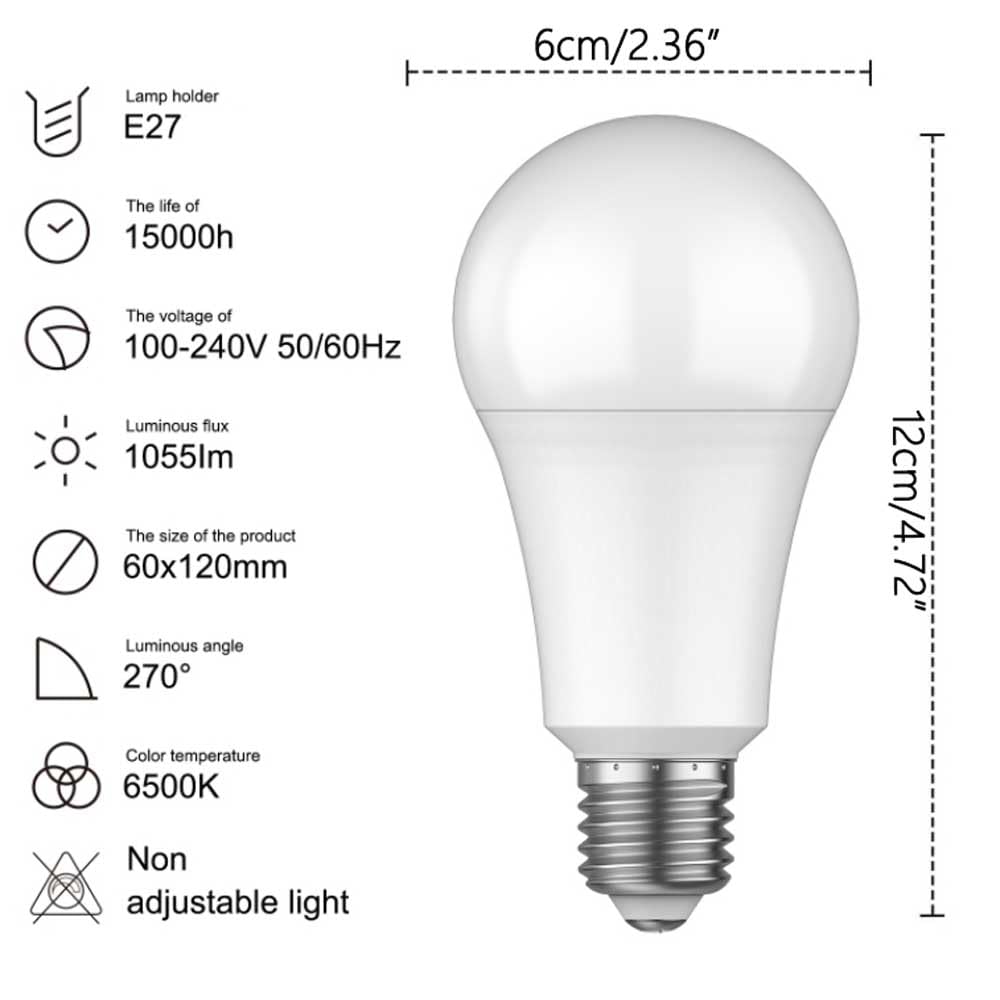 Paquete de 10 Bombillas Led de Aluminio E27, Equivalente a 12 W, 100 W, Bombillas de Bajo Consumo, Luz Diurna 6500 K, Bombillas Led Brillantes de Larga Duración para Iluminación Del Hogar