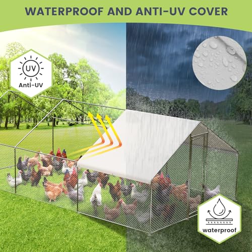 VerisShade Large Metal Chicken Coop, Walk-in Poultry Cage, Large Outdoor Chicken Coop with Waterproof Cover for Outdoor Yard Farm Use (9.8x19.7x6.6FT) - Thumbnail 3