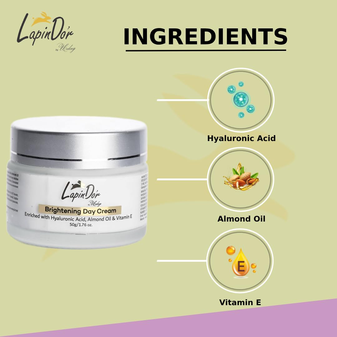 LapinD'or Brightening Day Cream - With Hyaluronic Acid, Almond Oil