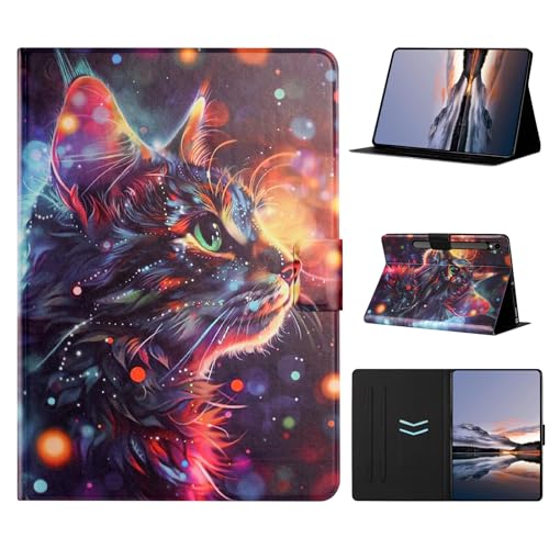 Étui en cuir pour Samsung Galaxy Tab S10 Lite avec motif chat et porte-cartes