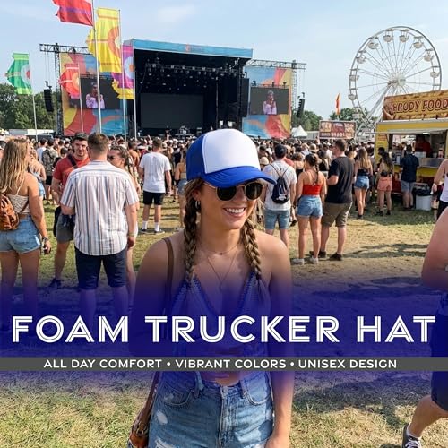 Image of Funky Junque Foam Trucker Hat, Trucker Hats for Women & Men - Blank Adjustable Snapback Mesh Back Baseball Cap