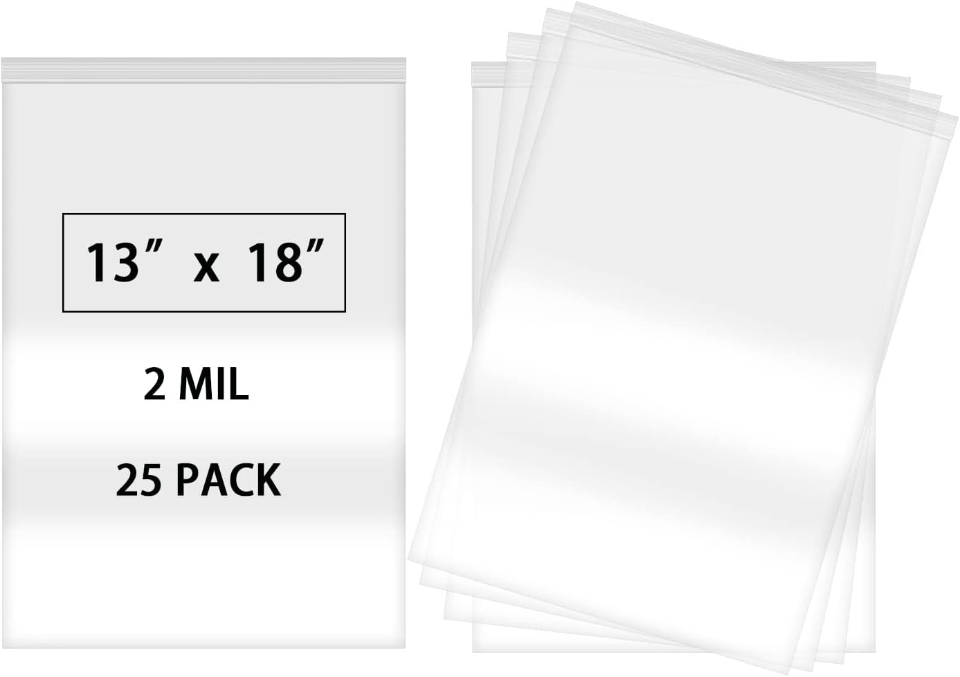 25pcs 13 X 18 Resealable 2 Gallon Zip Lock Bags Large Plastic Poly Bags for Clothes, Storage & Packaging - 2 Mil