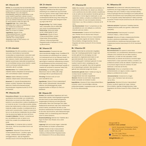 Vitamin D3 2000 I.E. - 400 vegetarische Tabletten - 1 + Jahr Vorrat - 1 Tablette alle 2 Tage - Vitamin D trägt zur Erhaltung normaler Knochen & einer normalen Muskelfunktion bei (EFSA) - WeightWorld