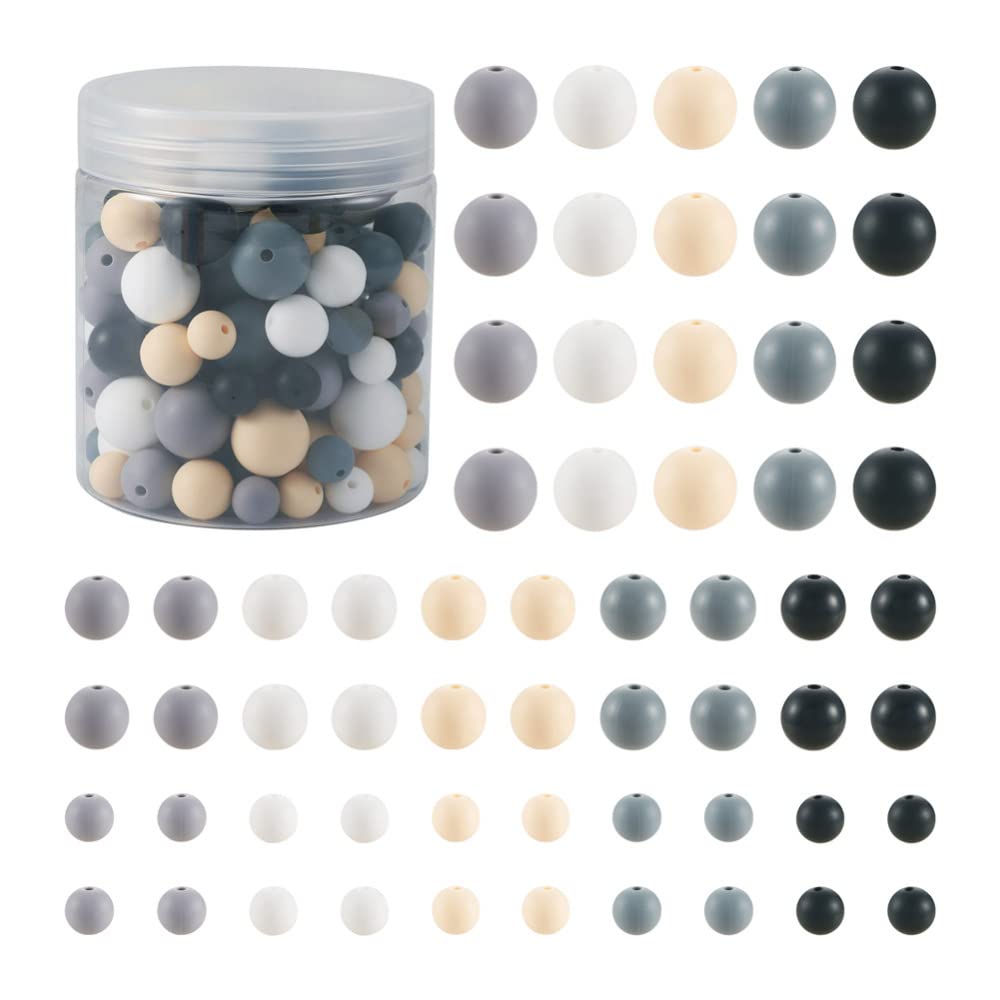 Boutigem 150Pcs Round Silicone Beads Mix Size Colorful Bulk Assorted Beads for DIY Garland Jewelry Making Craft Keychains Accessories — image 1
