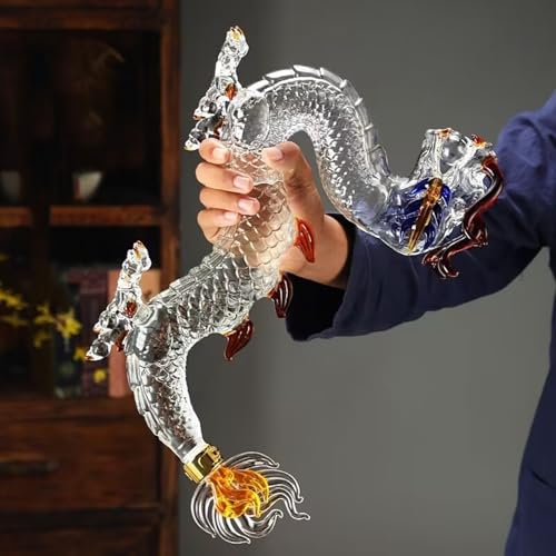 YUZDNM Art Statue - Oriental Dragon Lead-Free Glass Whisky Bottle 1000ml, Handmade, Festival Table Decoration, Wine Tequila Gift, Personalized Animal Wine Bottle, Chinese Zodiac Decanter - Thumbnail 6