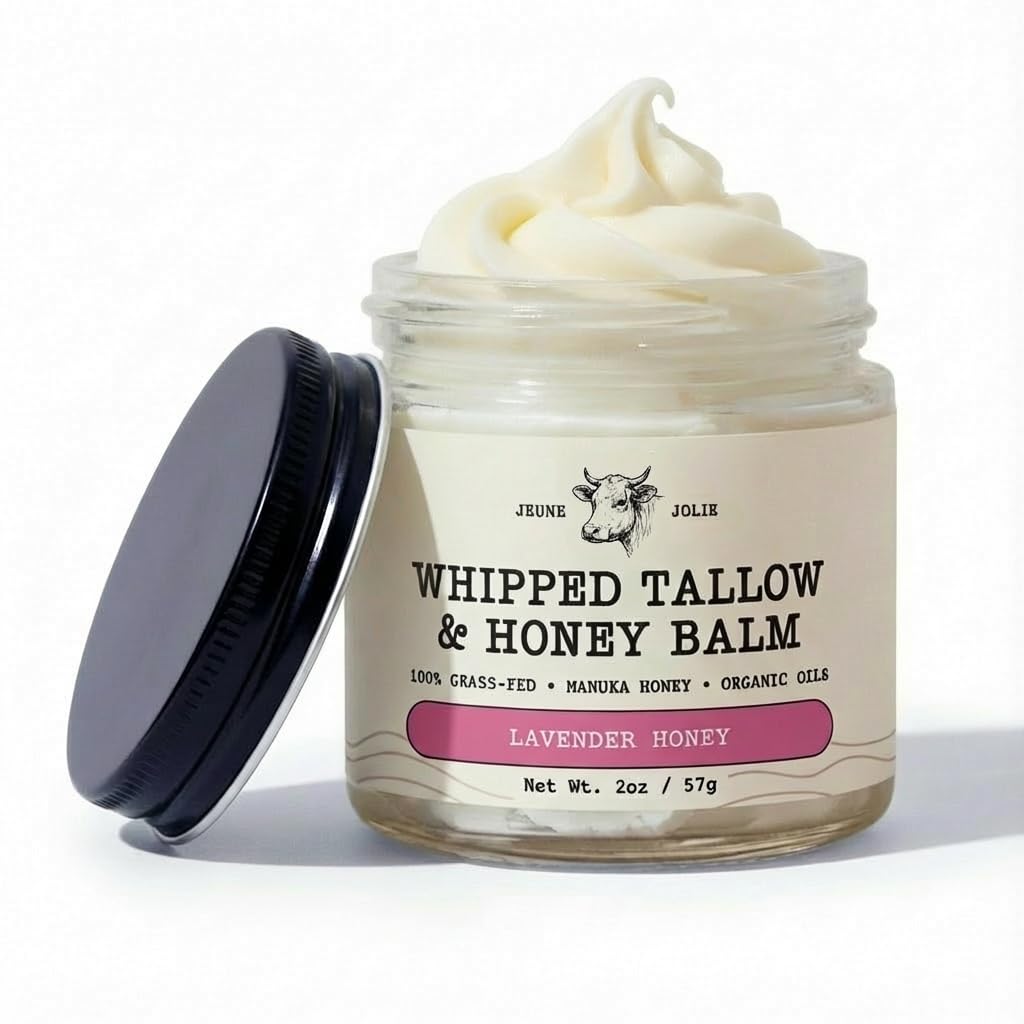 Whipped Grass-Fed Tallow Balm & Manuka Honey For Skin Face Body - Organic Jojoba & All-Natural Moisturizing Cream for Nourished, Soft Skin - Handmade All-Natural Moisturizer (2 Oz, Lavender Honey)