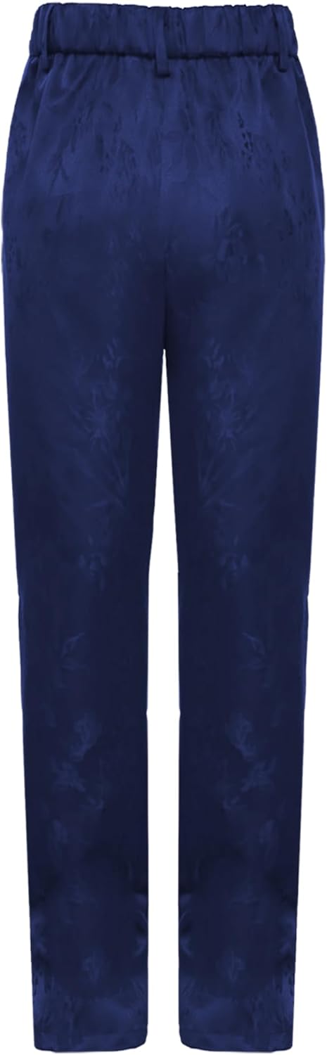 Medieval Party Pants for Boys Girls Silky Floral Print Elastic Waist Long Trousers Formal Wear