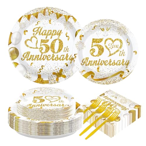 Greencian 96 Pcs 50th Wedding Anniversary Decorations Golden 50th Anniversary