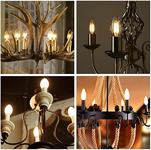 Beilf Dimmable E14 Filament LED Vintage Candle Light Bulbs C35, Flicker Free, Amber Glass, 4W Warm White 2500K, High CRI 80, Small Screw Edison Bulbs 40W Equivalent,12 Pack