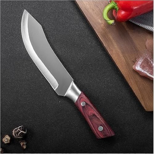 Image of Chef Butcher Knife with Stainless Steel Sharp Curve Blade - Ergonomic Anti Slip Handle Meat Cutting Knife for Slicing, Chopping Fruits, Vegetables and Kitchen Cooking Use (1-D)