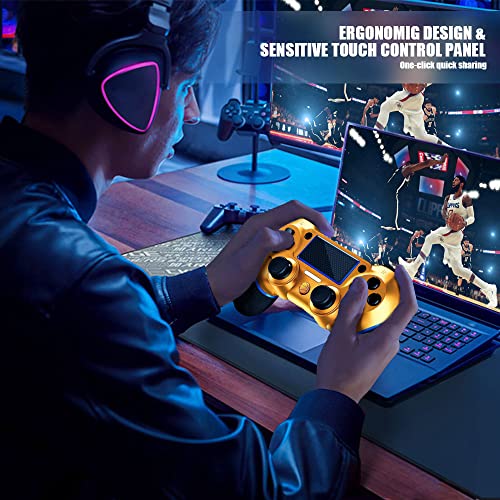 Replacement For Ps4 Controller Wireless Custom Compatible With Ps4/Slim/Pro/Windows Pc With Enhanced Dual Vibration/Analog Sticks/6-Axis Motion Sensor/Charging Cable/Thumb Caps! (Dark-Gold Basketball) #TOP5