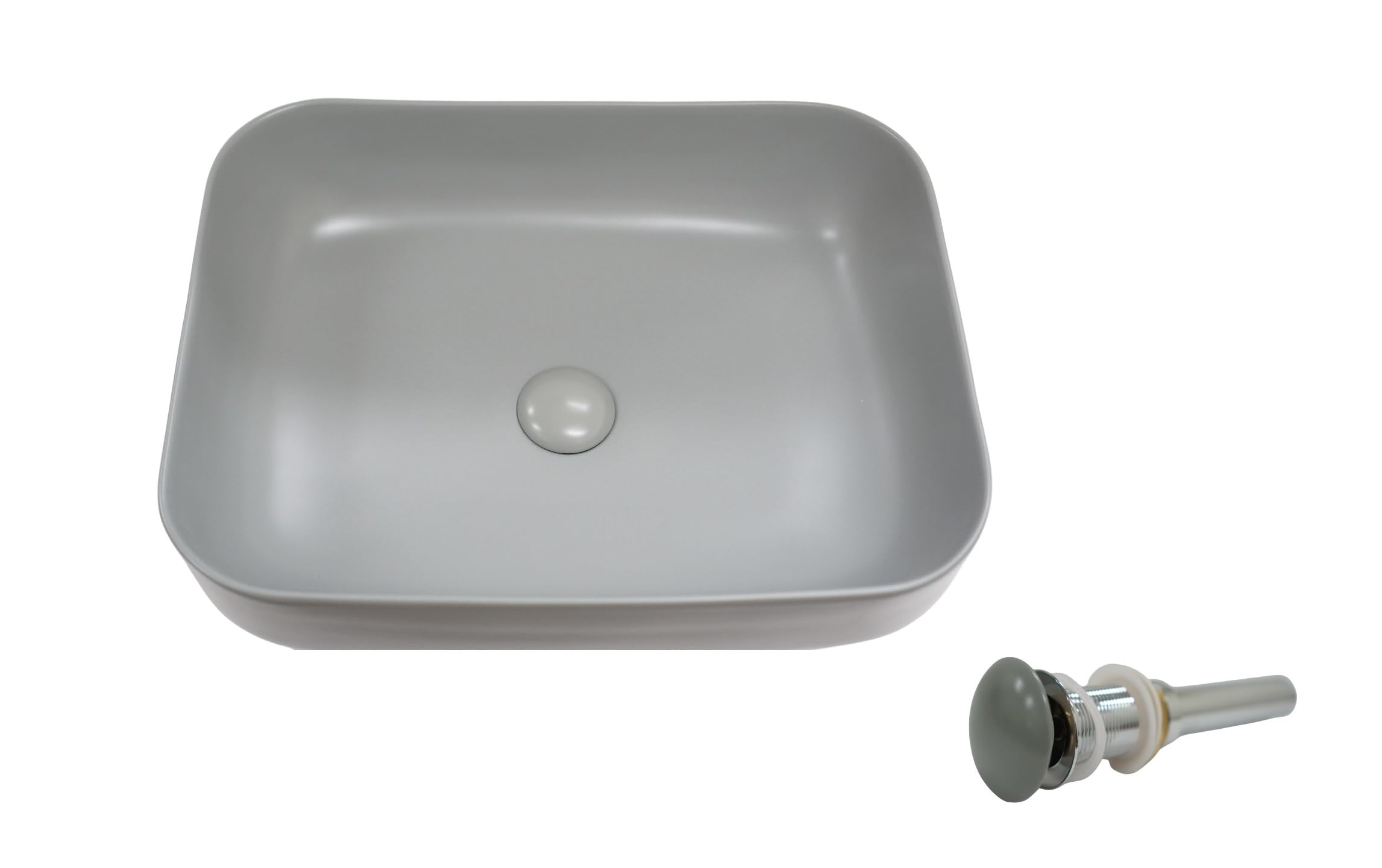 KH KINGSMAN HARDWAREKH KINGSMAN HARDWARE 20 Inch Bathroom Rectangular Vessel Sink Above Counter Porcelain Ceramic Top Mount Art Basin With Matching Pop-up Drain (Matte Grey)