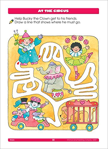 School Zone - Mazes Workbook - 32 Pages, Ages 3 To 5, Preschool, Kindergarten, Maze Puzzles, Wide Paths, Colorful Pictures, Problem-Solving, And More (School Zone Get Ready!™ Book Series) #TOP5