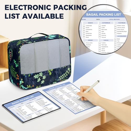Image of BAGAIL 9 Set Packing Cubes with Packing List Luggage Packing Organizers for Travel Accessories (Navy leaf)