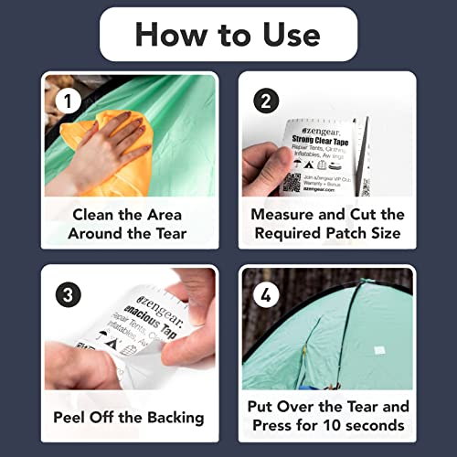 aZengear Clear Tenacious Waterproof Tape, Patch Repair Kit for Tents, Air Mattress Beds, Inflatables, Fix Rips in PVC Awnings, RV, Bouncy Castle, Shoes, Down Jackets
