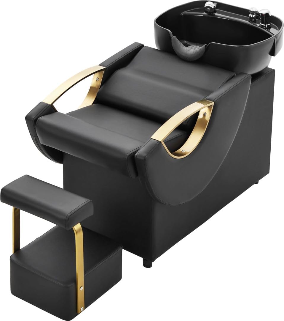 Shampoo Bowl and Chair Set for Salon,Seogwisam Backwash Barber Chair,ABS Plastic Shampoo Bowl Sink Unit w/Independent Footrest for Beauty Spa Barbershop