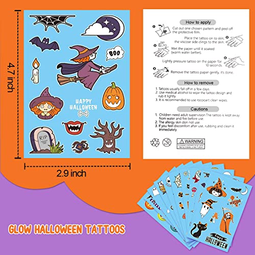 Partywind 10 Sheets Luminous Halloween Temporary Tattoos for Kids, Glow Halloween Decorations Birthday Party Favors Supplies, Halloween Fake Tattoos Goodie Bag Fillers Games Accessories for Party - image 9