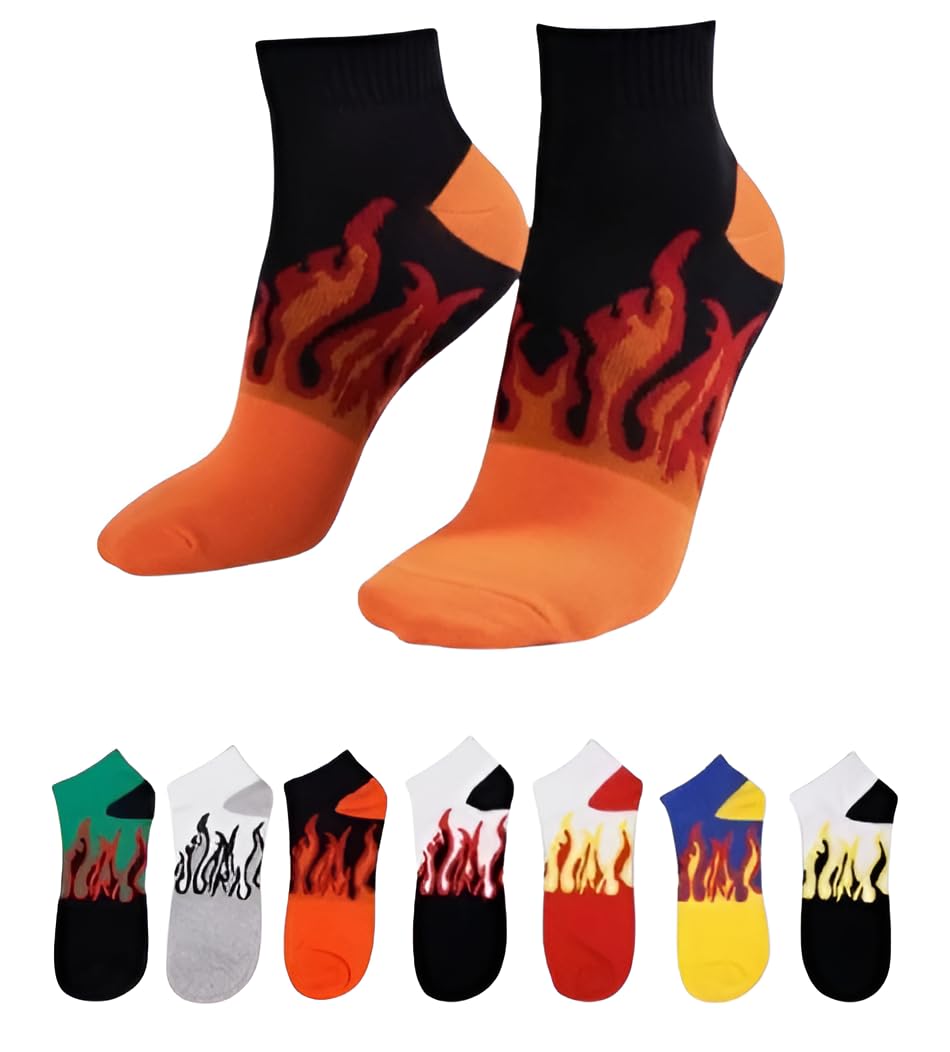 Unisex Premium Flame Print Ankle Lenth Socks (7 Pairs) Soft Brethable Low Cut Casual Socks No Slip Elastic Cuff Athletic Socks-image-21