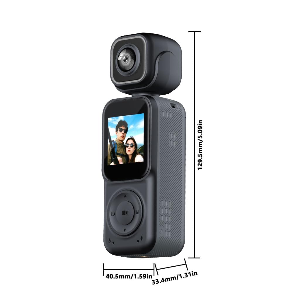 Videocamera vlog 4K con stabilizzatore gimbal a 3 assi, doppia fotocamera, Wi-Fi, mini fotocamera tascabile, action cam con riconoscimento facciale, rotazione a 270°, video body cam per YouTube, moto