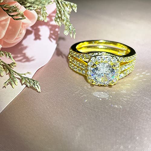 18K White Gold Plated Three-in-One Halo Wedding Bridal Ring Set for Women Cubic Zirconia Engagement Eternity Rings Band2