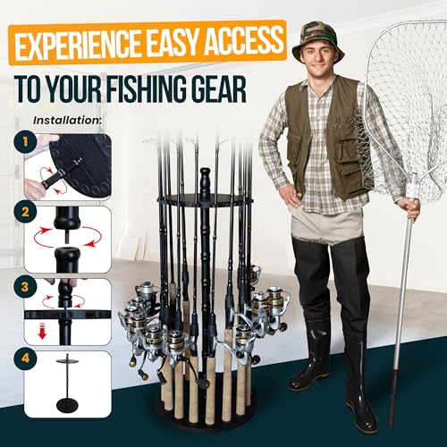 image for Rush Creek Creations | Fishing Rod Holder for 16 Rods, Fishing Pole Ho
