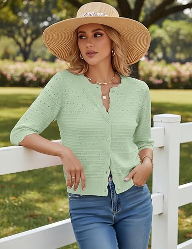 Image of GRACE KARIN Womens 3 /4 Sleeve Cardigan Sweater, Lightweight Cropped Cardigan Trendy, Dressy Casual Crochet Bolero Shrugs