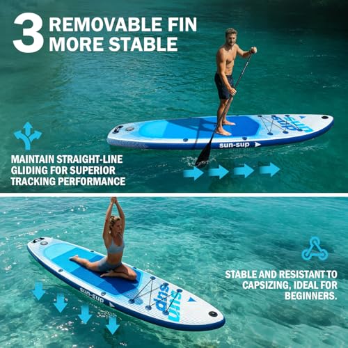 Image of Inflatable Stand Up Paddle Board Extra Wide SUP Board with Removable Fin with Premium SUP Paddle Board Accessories, Wide Stable Design, Non-Slip Comfort Deck for Youth & Adults