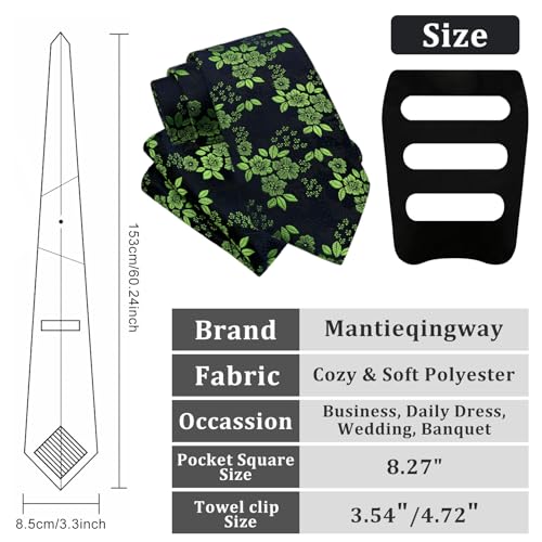 Image of Mantieqingway Floral Ties for Men, 3pcs /set Neck Tie Pocket Square Holder Set for Wedding Business Prom Party Usual