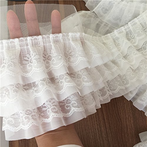 2 Yards Of 11Cm Width Ruffle 3-Tiered Lace Trim (White) #TOP10