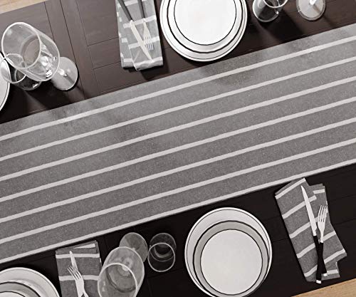 Image of Encasa XO Dining Table Napkins Set of 6, 43x43 cm | Machine Washable Reusable, Recycled Cotton Cloth Napkin, Soft & Absorbent, Table Decor for Hotels, Farmhouse - White & Roma Grey Stripes