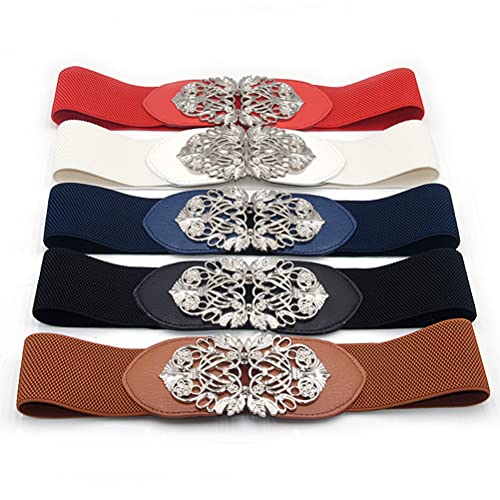 Women Vintage Elastic Stretch Wide Waist Belt Retro Flower Brass Buckle Wide Cinch Belt Waistband2